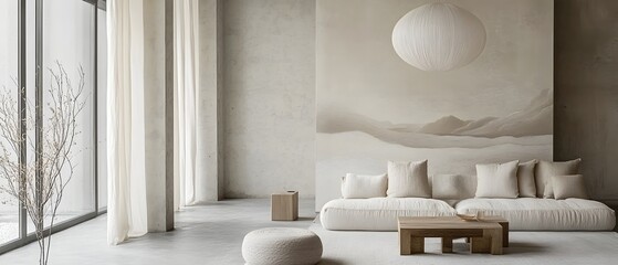 Poster - monochromatic featuring creative designs subtle color transitions and a focus on minimalism  The image showcases a serene and elegant interior with a calm and soothing ambiance