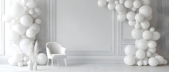 Poster - Elegant and modern monochromatic balloon arch creating a sleek minimalist backdrop perfect for sophisticated event decor and settings