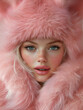 © Biancaneve MoSt - portrait of a beautiful blond girl in powder pink fur coat and hat, winter fashion, glamorous look