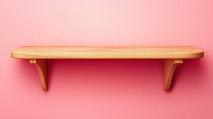 Wall Mural - Wooden shelf with smooth finish against pink background.