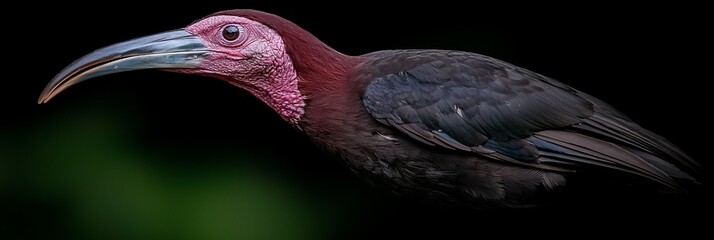 Wall Mural -  A birds' close-up, featuring a long beak; a large beaked bird on black background..Or, for even more optimization: Close-up of long-