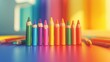 © Meawlee - Bright crayons arranged in rainbow order on a table, creative play.
