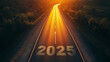 © RMedia - 2025 New Year road trip travel and future vision concept . Nature landscape with highway road leading forward to happy new year celebration in the beginning of 2025 for fresh