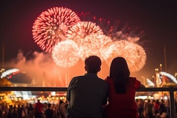 Sticker - East asian familing enjoy watching firework fireworks celebration outdoors.