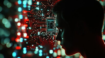 Poster - A profile of a person against a backdrop of circuit patterns, symbolizing technology and innovation.
