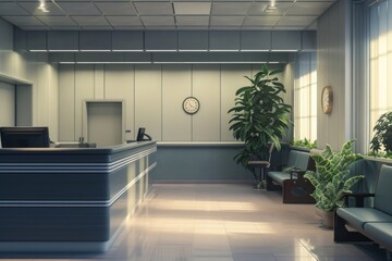 Canvas Print - Empty hospital reception stage architecture furniture building.