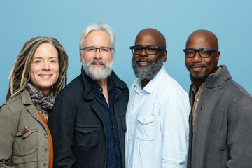 Canvas Print - Diverse group of people smiling and looking at the camera against a blue background