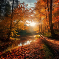 Wall Mural - sunny autumn day in the forest