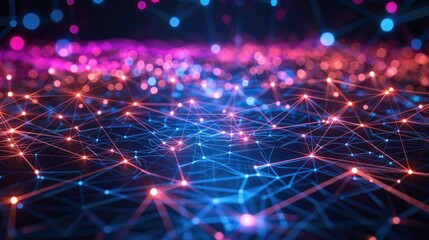 Abstract digital technology background with network colorful connection lines