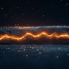 Wall Mural - A long, orange line of light is projected onto a dark background