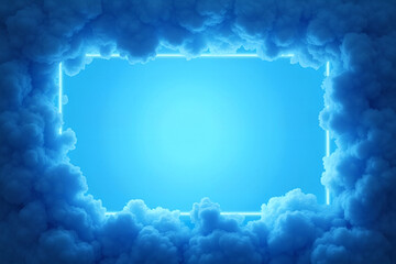 Wall Mural - abstract blu fluffy frame with glowing effect, blank centre for text