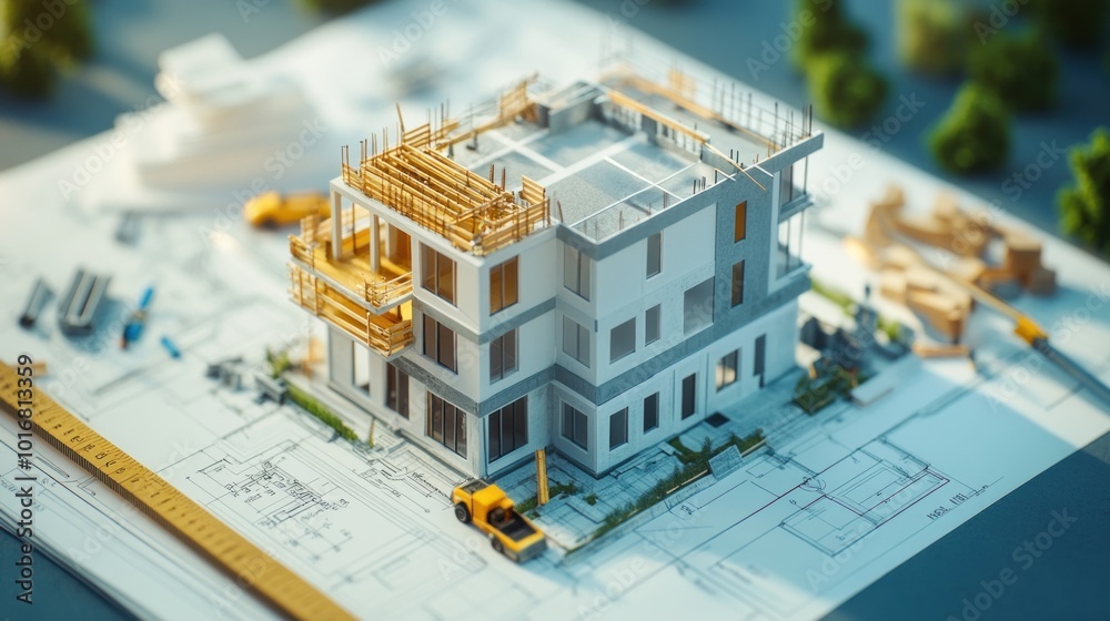 Model design paper 3D Draft illustration of building construction for a ...
