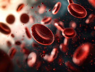 Red blood cells in motion create dynamic and vibrant scene, showcasing their essential role in circulatory system. intricate details highlight their structure and movement