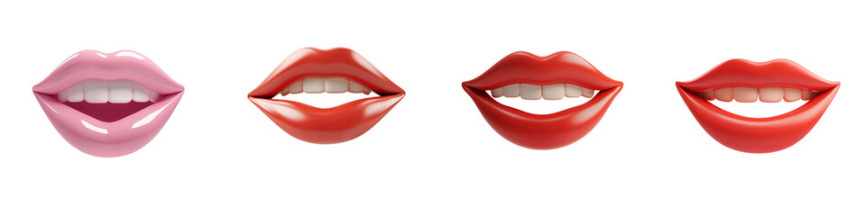 Poster - PNG 3d icons and object Lips in various shades and styles showcase beauty and expression. vibrant colors and glossy finishes highlight allure of different lip looks, perfect for makeup inspiration