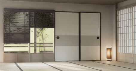 Interior, Empty room and tatami mat floor room japanese style. 3D rendering