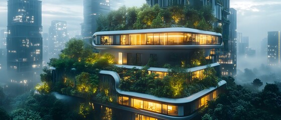 Poster - Innovative architectural models depicting a sustainable and eco friendly smart city with energy efficient skyscrapers green infrastructure