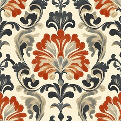 Sophisticated floral motif embellished with vibrant orange blooms and leaves