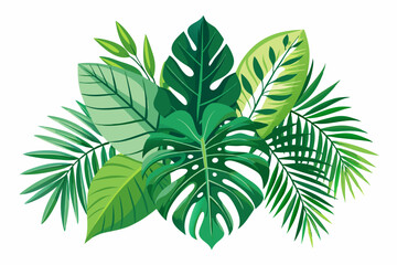 Canvas Print - Hand drawn flat jungle background with tropical leaves