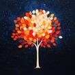 © nuttapong - A vibrant tree with autumn leaves in shades of red, orange, and yellow set against a starry night sky, perfect for seasonal themes.