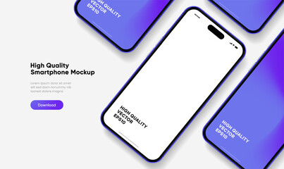 Fototapete - Realistic smartphone mockup. Mobile phone vector with isolated on white background. Device front view. 3D mobile phone with shadow. Realistic, high quality smart phone mockup for ui ux presentation.