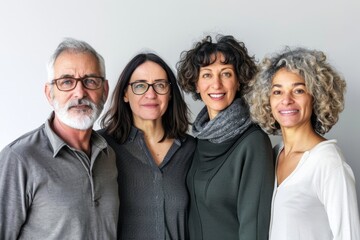 Canvas Print - Group of diverse women and men standing together in front of a grey background