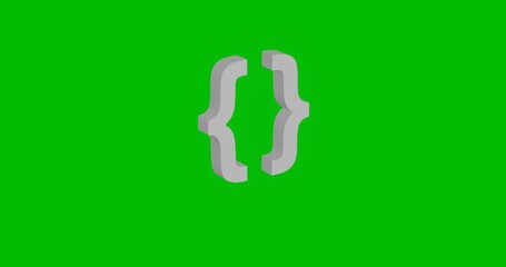 Poster - Animation of rotation of a white curly brackets symbol with shadow. Simple and complex rotation. Seamless looped 4k animation on green chroma key background