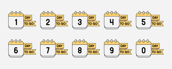 day to go Countdown left days calendar .Collection calendars with number of count down time.Number 1, 2, 3, 4 5 6 7 8 9 10 of days.