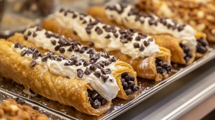 Wall Mural - Classic Italian cannoli in a bakery display generative ai