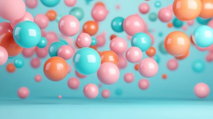 Poster - Colorful floating spheres, vibrant design on a blue background.