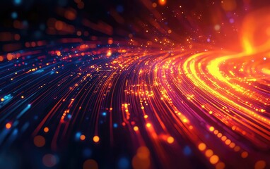 Poster - Dynamic abstract flow of colorful lights, vivid motion effect on dark background.