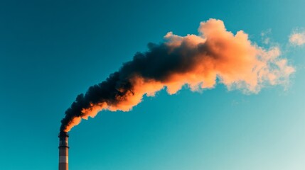 Poster - Smoke Rising from Industrial Chimney Against Blue Sky