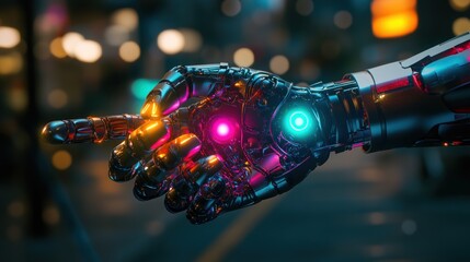 Poster - A futuristic robotic hand with glowing elements, showcasing advanced technology and design.