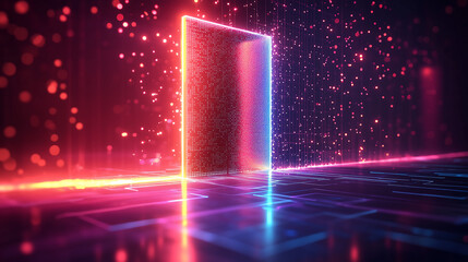 Glowing quantum encryption portal visualized in a futuristic digital environment