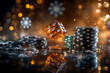 © Dmitriy - Gambling chips and dices on the table close up. Gambling games concept background.