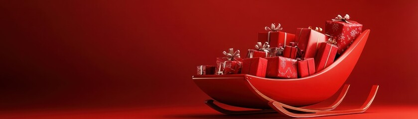 Wall Mural - Vibrant Red Sleigh Filled with Wrapped Gifts