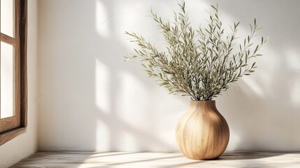 Wall Mural - Product Presentation Mockup Olive White Wall with Plant in Vase