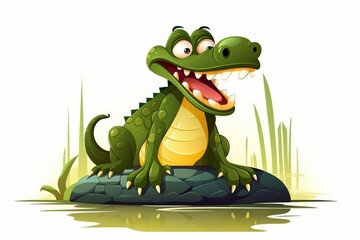Poster - Minimalist cartoon crocodile on white background  a humorous and isolated design element