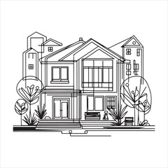 Wall Mural - The modern illustration of an abstract house in continuous line drawing style silhouette on white background
