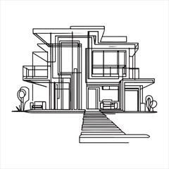 Wall Mural - The modern illustration of an abstract house in continuous line drawing style silhouette on white background
