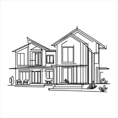 Wall Mural - The modern illustration of an abstract house in continuous line drawing style silhouette on white background
