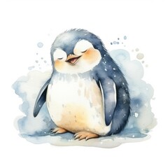 Wall Mural - Watercolor penguin sleeping animal cartoon bird.