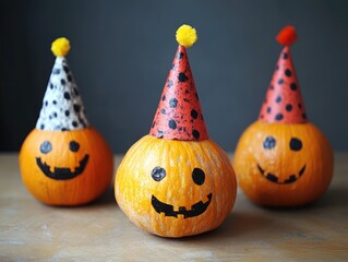 festive pumpkin decoration with party hats