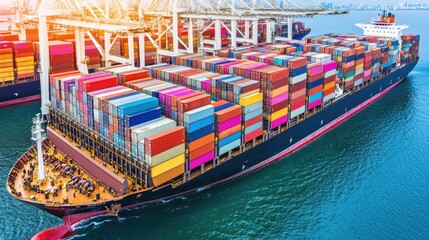 Poster - Cargo Ship Loaded with Colorful Containers in Harbor