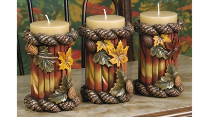 Poster - gold candles with fall-themed decorations on the table