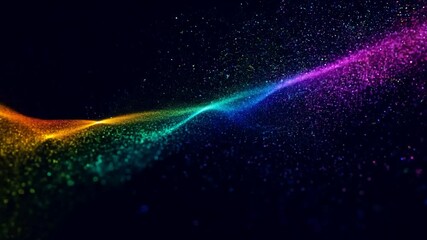Poster - Rainbow colored particles are slowly appearing on a black background and forming a bright cloud of dust, like a nebula or a galaxy