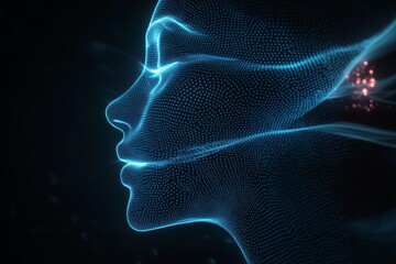 Poster - A stunning abstract portrayal of a female profile, created with glowing lines and vibrant particles