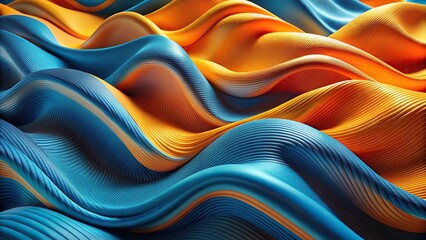 Minimalist abstract fabric waves design in blue, orange, and yellow colors