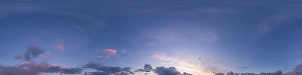 Wall Mural - Sky 360 panorama - Bright blue sky filled with fluffy white Cumulus clouds. Seamless hdr spherical 360 panorama. Sky dome sky replacement for aerial drone 360 panoramas. Weather and climate change