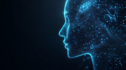 Poster - An intricate digital representation of a human silhouette made of glowing particles that emit light