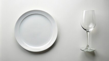 minimalist clean plate dish wine glass white background